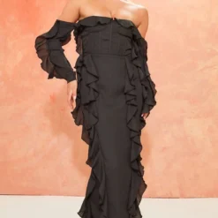 Robe Longue En Mousseline De Soie Noire à Corset Et Manches Longues -Jolie Vêtue Soldes Magasin 607bab5f121a4978ef503004d79186d00fec2e42 cne8542 3