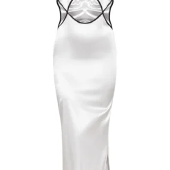 Robe Mi-longue Satinée Argentée Découpée à La Taille à Bretelles -Jolie Vêtue Soldes Magasin 60cd09a4e5daee8b9247dd2621d788b24e8bf04a cnd0611 5