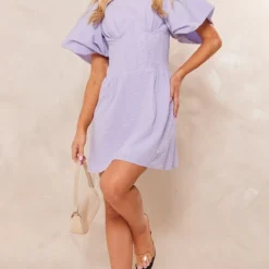 Robe Moulante Lilas à Corset Structuré Et Manches Bouffantes -Jolie Vêtue Soldes Magasin 60d8a3f37f002ece470f4f6ba4bc46a96421059f cne2924 3