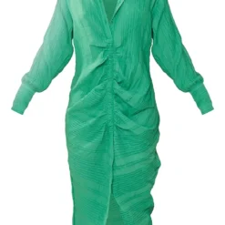 Robe Chemise Mi-longue Texturée Verte à Manches Longues Et Fronces -Jolie Vêtue Soldes Magasin 60f6193d2dc3e2f4bcbc05adf839666793dd0888 cmz0518 6