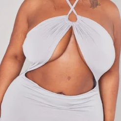 Plus Robe Mi-longue Grise Découpée à Dos Nu -Jolie Vêtue Soldes Magasin 6107179d5a3e088846554d762590202891278ae5 cnd2487 4