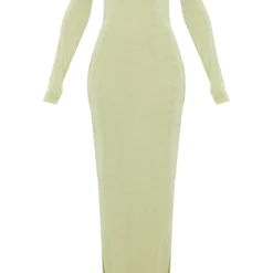 Robe Moulante Longue En Acétate Vert Sauge à Manches Longues Et Col Bardot -Jolie Vêtue Soldes Magasin 61230c1c072306f4cbad6d8b13c56a88fff4287d cnd7641 5