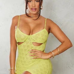 Shape Mini Robe Texturée Vert Citron à Armatures Et Découpe