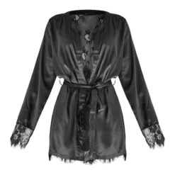 Robe De Chambre Satinée Noire à Dos Et Manchettes En Dentelle -Jolie Vêtue Soldes Magasin 617ba1462999f8f93145f4a1090af863016e8bf0 cnc3929 5