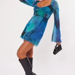 Robe Droite En Mesh Bleu Flou Fleuri à Détail Buste -Jolie Vêtue Soldes Magasin 61a5410e1a1be14703521017a9122bbec208683d cnb1078 3