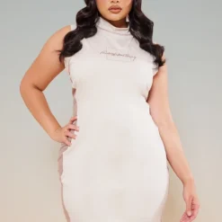 PRETTYLITTLETHING Plus Robe Moulante Gris Pierre à Coutures Contrastantes Et Dos Nageur