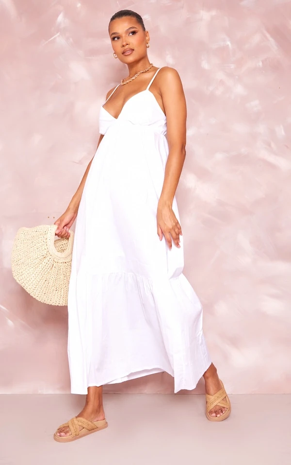 Robe Babydoll Longue Blanche à Bretelles Et Superpositions 5 Robe Babydoll Longue Blanche à Bretelles Et Superpositions – Image 3