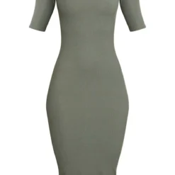 Robe Mi-longue Kaki à Col Haut Et Manches Courtes -Jolie Vêtue Soldes Magasin 61b0b0630e331f58bf88faa2c214e96d70604caf cnd1305 5