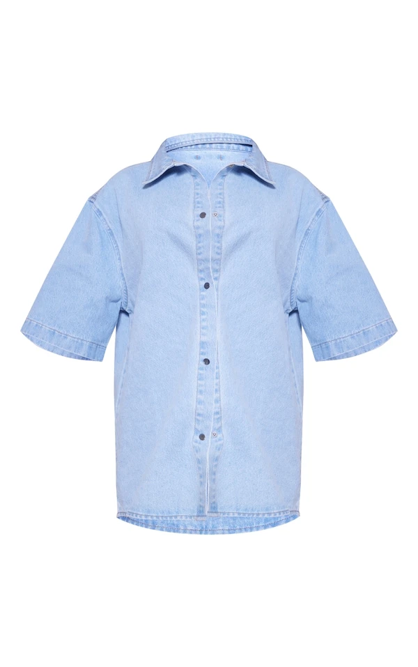 Robe Droite Oversize En Jean Bleu Clair Délavé 7 Robe Droite Oversize En Jean Bleu Clair Délavé – Image 5