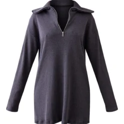 Petite Robe Pull Oversize Côtelée Bleu Marine Foncé à Col Montant Et Demi-zip -Jolie Vêtue Soldes Magasin 6226aeb4a5625367947e0fc42248715bc7bf5580 cnc4743 5