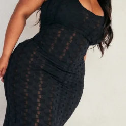 Plus Robe Longue Texturée Noire Ajourée à Col Rond -Jolie Vêtue Soldes Magasin 6244ef955ce9e7fd6dd7385410e4afe78ded75c6 cnd4963 4