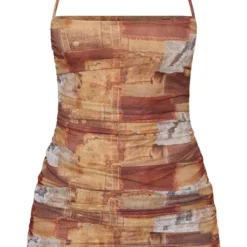 Robe Moulante En Mesh Froncé Marron Imprimé Denim à Dos Nu -Jolie Vêtue Soldes Magasin 625a5478cef101792cebe9d0c7a6f4b86965728b cnc7778 5