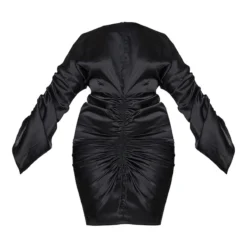 Plus Robe Décolletée Satinée Noire Froncée Sur L'avant -Jolie Vêtue Soldes Magasin 62c2961c18cc4f05fe44a28274a7f610d0bda321 cmn8204 6