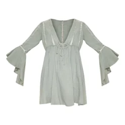 Diamond Robe De Plage Kaki Pâle à Lien Et Manches Volantées -Jolie Vêtue Soldes Magasin 631b55055e5640410e43eb513f7e68f261dc763c CMB6566 7