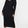 Plus Robe Mi-longue En Maille Côtelée Noire à épaules Dénudées -Jolie Vêtue Soldes Magasin 6364a9026941b994689f201629a8ba450826955e CML1675 1