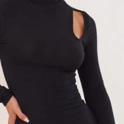 Logic Robe Moulante Côtelée Noire Découpée à Manches Longues -Jolie Vêtue Soldes Magasin 63728153f8672a54c34fe2ab083573be518e3ab5 cnb7251 4