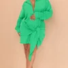 Plus Robe Chemise Vert Vif à Nouer Devant -Jolie Vêtue Soldes Magasin 637cab94bf46cb6f84f3fac003e791bf6c69d310 cmw4104 1
