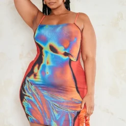 Plus Robe Moulante Multicolore Imprimé Chaleur Corporelle à Bretelles -Jolie Vêtue Soldes Magasin 6386d6e488a36f1864fda71c830a2e89dfd936f6 cne0661 3
