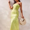 Robe Longue Bustier Froncée Vert Citron à étages -Jolie Vêtue Soldes Magasin 63aaa032da3aa89e47a1362532addfbf5332749e cne2861 1