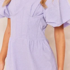 Robe Moulante Lilas à Corset Structuré Et Manches Bouffantes -Jolie Vêtue Soldes Magasin 63beba62a9c1ebce6a724b18cdf8163d7755deec cne2924 4