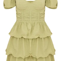 Robe Patineuse Vert Sauge Crêpée à Détail Bonnets Et Jupe étagée -Jolie Vêtue Soldes Magasin 6413124a11b8ae6afc54458d45f6619cc42de228 cne2963 5