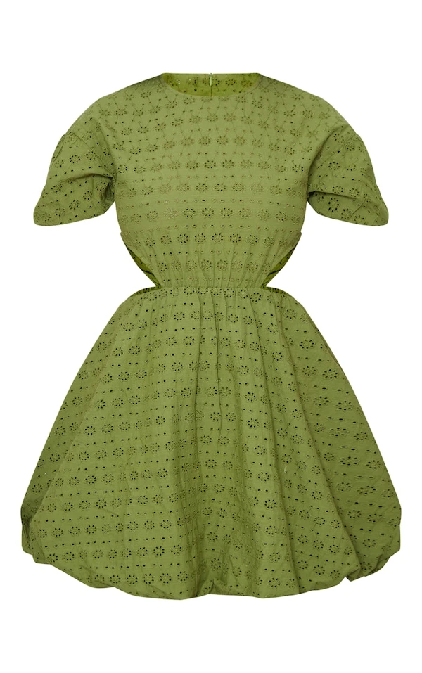 Robe Babydoll En Broderie Kaki à Découpes 7 Robe Babydoll En Broderie Kaki à Découpes – Image 5