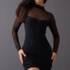 Petite Robe Très Moulante Noire à Parties Contrastantes En Mesh Et Manches Longues -Jolie Vêtue Soldes Magasin 6439499208020792931a006199d61e5eaaf8b3c1 cnc4861 1