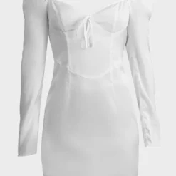 Robe Droite Satinée Blanche Détail Coutures à Nouer Derrière -Jolie Vêtue Soldes Magasin 6486ead30595fdbb39fe3483b54c4ea73f4ffc7a cnd1256 5