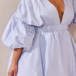Plus Robe Droite Bleu Cendré Bouffante à Manches Ballon -Jolie Vêtue Soldes Magasin 649234e000cc810d02cb0555a0b6f14dfc7ad1ca cmy4336 5