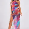 Robe Fendue Longue En Mesh Multicolore Imprimé Abstrait à Dos Nu -Jolie Vêtue Soldes Magasin 64bdaba8473e961c110ffe55e0f01f867a21055b cne2707 1