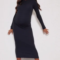 Maternité Robe De Grossesse Mi-longue Côtelée Noire à Manches Longues -Jolie Vêtue Soldes Magasin 64c145ca89052940517f90705c18cebb0b5e6746 cnc4893 3