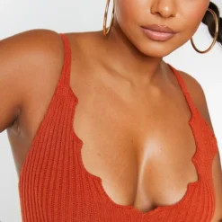 Plus Robe Pull Moulante Rouille à Ourlet Festonné -Jolie Vêtue Soldes Magasin 6550b1d0100bd0c5f968c679bd9a1f24804b8538 cmn5997 4