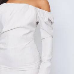 Robe Moulante Gris Pierre Effet Lin Plissée à Liserés Et Col Bardot -Jolie Vêtue Soldes Magasin 6589ee3e04ee623782029354420ff4d592c652ef cnd2225 4