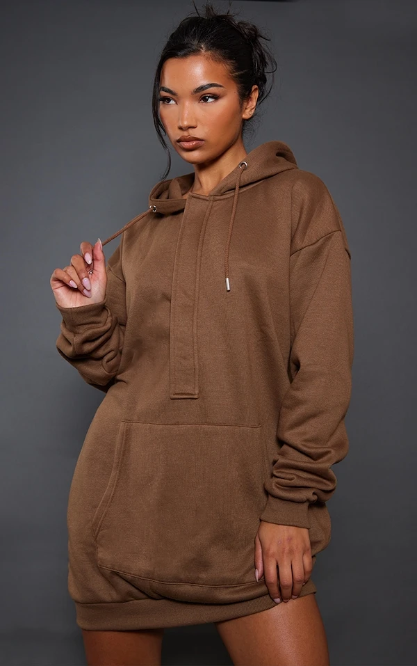 Robe Sweat Espresso à Capuche Et Poche Oversize Devant 5 Robe Sweat Espresso à Capuche Et Poche Oversize Devant – Image 3