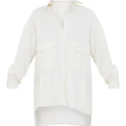 Robe Chemise Oversize En Maille Sergée Blanche à Ourlet élimé Et Boutons -Jolie Vêtue Soldes Magasin 65d033c7eef00c3c357a4a86cede324e3cb4163a cna3025 5