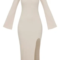 Robe Mi-longue Côtelée Gris Pierre Asymétrique Fendue à Manches évasées -Jolie Vêtue Soldes Magasin 65d474abb9862cae3966d3e7da78dd8d2bd89767 cnc1135 5