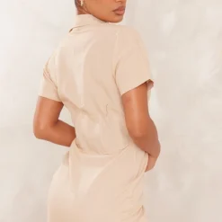 Robe Chemise Effet Lin Gris Pierre à Manches Courtes Et Taille Cintrée -Jolie Vêtue Soldes Magasin 65dc61dd19825b3108012b3d9f5de05317fa06ca cne2854 2