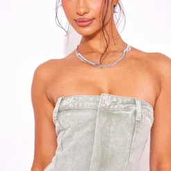 Petite Mini Robe Bustier En Jean Vert Délavé -Jolie Vêtue Soldes Magasin 65e21cfc5bdfd033b6fbd51ce576bcca38a31c28 cnd9780 4