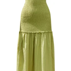 Robe Longue Bustier Froncée Vert Citron à étages -Jolie Vêtue Soldes Magasin 65f699b5319e6f969acf0ea52d6281724195c433 cne2861 5