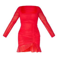 Shape Robe Moulante Froncée En Mesh Rouge à Manches Longues Et Volants -Jolie Vêtue Soldes Magasin 65f81452aeff0c789e35893444e930529750fd98 cnb8768 5