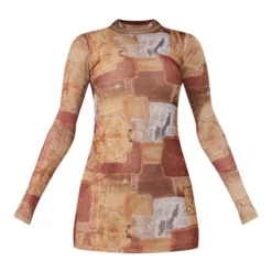 Robe Moulante En Mesh Froncé Marron Imprimé Jean à Manches Longues -Jolie Vêtue Soldes Magasin 65fbe8ce33aa8f9463def92207464d7974affc89 cnd1335 5