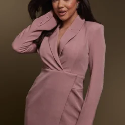 Label PLT Robe Blazer Tissée Mauve à Jupe Portefeuille