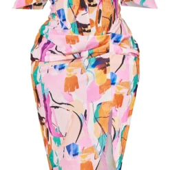 Plus Robe Mi-longue Multicolore à Col Bardot Et Côtés Froncés -Jolie Vêtue Soldes Magasin 667be55d6259e8725da4d7426cc061b8cad80685 cmw4092 6