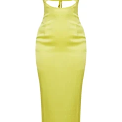Robe Mi-longue Satinée Jaune Découpée à Bretelles -Jolie Vêtue Soldes Magasin 6687b8a6d58268bce9c8b3a27dddcb6ac4fb34d6 cne7730 5