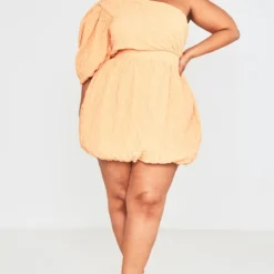 Plus Robe Bouffante Texturée Pêche à épaule Unique