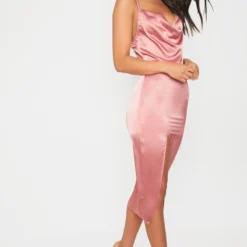 Robe Mi-longue Satinée Vieux Rose à Col Bénitier -Jolie Vêtue Soldes Magasin 66add64868f295503e919692d459d7080d0f9d5a clw7847 4