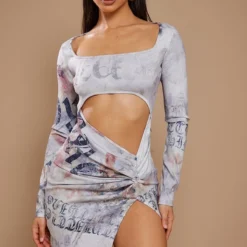 Petite Mini Robe Découpée Crème Fleurie Vintage