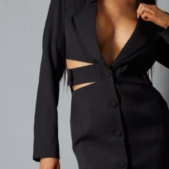 Label PLT Robe Blazer Tissée Noire à Découpes Et Boutons -Jolie Vêtue Soldes Magasin 671a0722aa3f1528ede557aaccaf50d13930c684 cnc2328 4