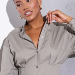 Renew Robe Chemise Kaki Clair Ajustée à La Taille à Manches Longues -Jolie Vêtue Soldes Magasin 672a894fa4cf1cf7685858013de474bbe59c8dde cmt6727 5