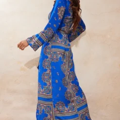 Robe Kimono Longue Bleu Cobalt à Imprimé Géométrique -Jolie Vêtue Soldes Magasin 6750d043fb8fab7f902ddbb58e7bf1c7aff6d67c clt4769 3